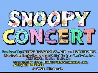 Snoopy Concert title screen for Super Famicom